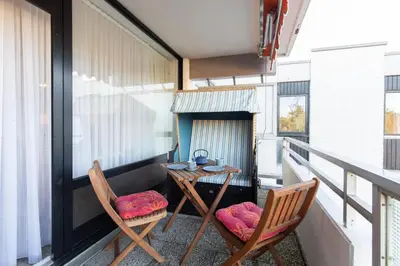 Ein Balkon oder eine Terrasse in der Unterkunft Ferienwohnung Bodo´s Strandkorb