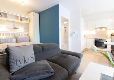 Küche/Küchenzeile in der Unterkunft Ferienwohnung Bodo´s Strandkorb