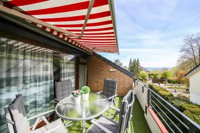 Ein Balkon oder eine Terrasse in der Unterkunft Ferienwohnung Meeresblick