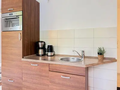 Küche/Küchenzeile in der Unterkunft Ferienwohnung Strandroggen