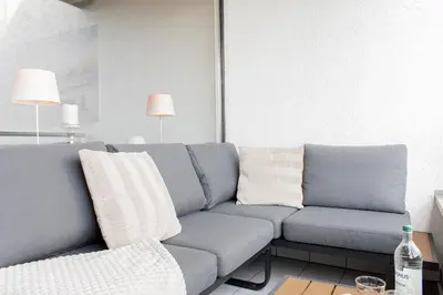 Ein Sitzbereich in der Unterkunft Ferienwohnung Meersehen