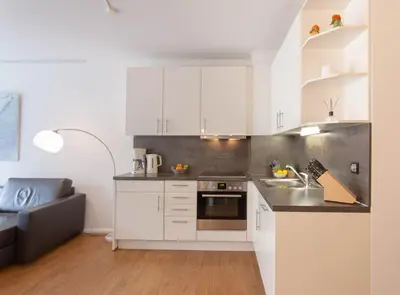 Küche/Küchenzeile in der Unterkunft Ferienwohnung Sandkorn