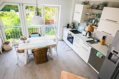 Küche/Küchenzeile in der Unterkunft Ferienwohnung Sandbox