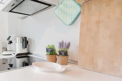 Küche/Küchenzeile in der Unterkunft Ferienwohnung Sandbox