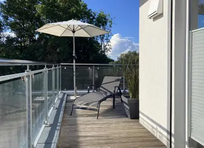 Ein Balkon oder eine Terrasse in der Unterkunft Ferienwohnung Strandgras