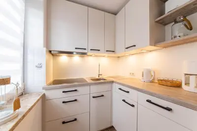 Küche/Küchenzeile in der Unterkunft Ferienwohnung Strandperle