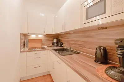 Küche/Küchenzeile in der Unterkunft Ferienwohnung Strandhafer