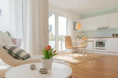 Küche/Küchenzeile in der Unterkunft Ferienwohnung Stranddüne B 10