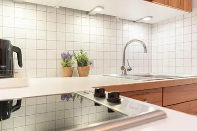Küche/Küchenzeile in der Unterkunft Ferienwohnung Strandhotel