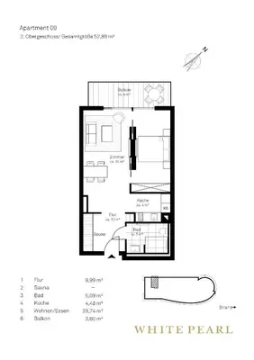 Grundriss der Unterkunft White Pearl Apartment 2.09