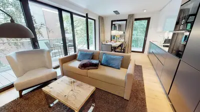 Ein Sitzbereich in der Unterkunft White Pearl Apartment 2.07