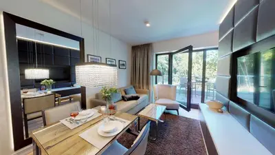 Ein Sitzbereich in der Unterkunft White Pearl Apartment 3.06