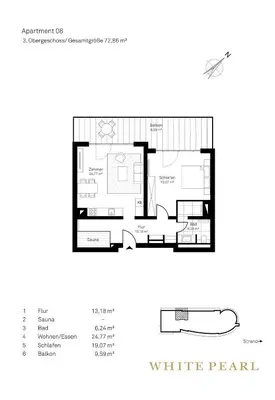 Grundriss der Unterkunft White Pearl Apartment 3.08