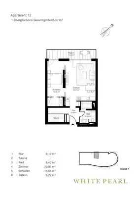 Grundriss der Unterkunft White Pearl Apartment 1.12