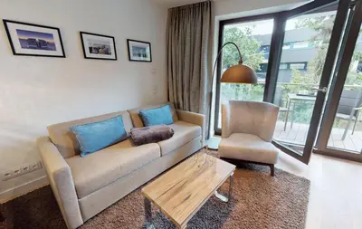 Ein Sitzbereich in der Unterkunft White Pearl Apartment 1.02