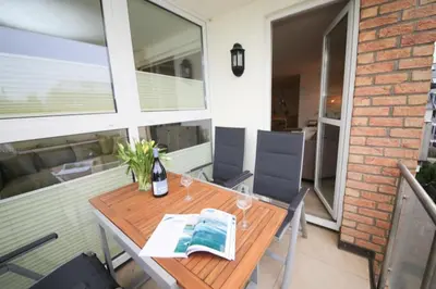 Ein Sitzbereich in der Unterkunft Ferienwohnung EAST COAST
