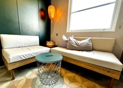 Ein Bett oder Betten in einem Zimmer der Unterkunft Beach Chalet- Sauna inklusive Kinder und Hunde Willkommen