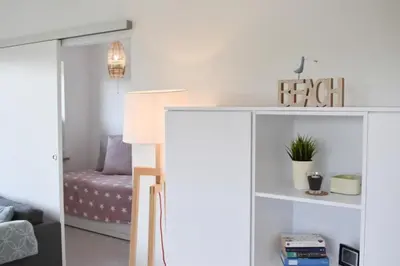 Ein Sitzbereich in der Unterkunft Ferienwohnung Meeresstrand