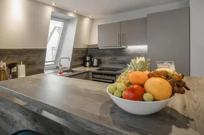 Küche/Küchenzeile in der Unterkunft Beach House Penthousewohnung Düne