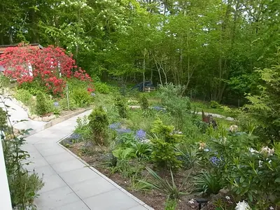 Ein Garten an der Unterkunft Waldhütte am See