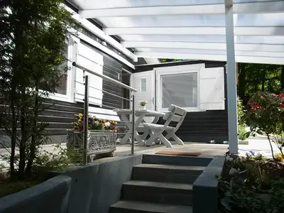 Ein Balkon oder eine Terrasse in der Unterkunft Waldhütte am See