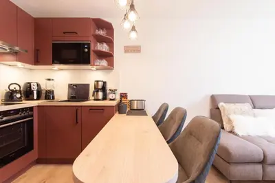 Küche/Küchenzeile in der Unterkunft Ferienwohnung Strandbude 11 -Timmendorfer Strand