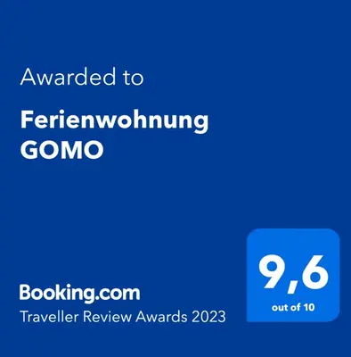 Ein Zertifikat, Auszeichnung, Logo oder anderes Dokument, das in der Unterkunft Ferienwohnung GOMO ausgestellt ist