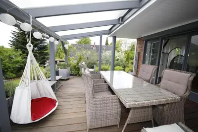 Ein Balkon oder eine Terrasse in der Unterkunft Ferienhaus Meerplatz - bis 10 Personen