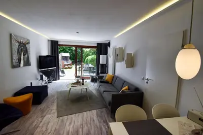 Ein Sitzbereich in der Unterkunft Ferienwohnung Gorch-Fock Scharbeutz