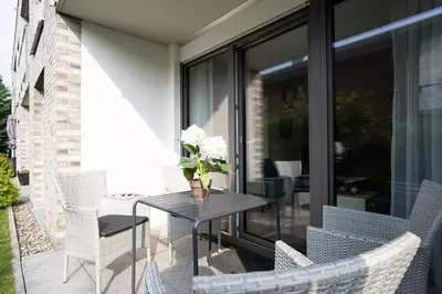 Ein Sitzbereich in der Unterkunft Hansastraße 5a Seaside Scharbeutz