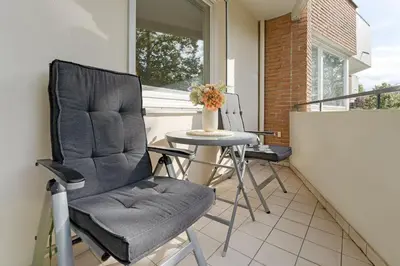 Ein Balkon oder eine Terrasse in der Unterkunft Haus Beau Rivage Strandbude