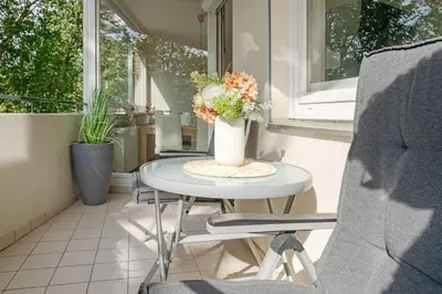 Ein Sitzbereich in der Unterkunft Haus Beau Rivage Strandbude