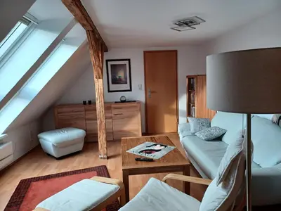 Ein Sitzbereich in der Unterkunft Ferienwohnung Vor den Toren Lübecks