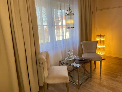 Ein Sitzbereich in der Unterkunft Petersen's Landhaus