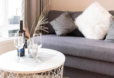 Ein Sitzbereich in der Unterkunft Ferienwohnung Beach Life 3 - Scharbeutz