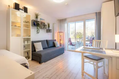 Ein Sitzbereich in der Unterkunft Ferienanlage Bergstraße 62 Ferienhaus Bergstraße 62 Appartement 8 Meeres Brise