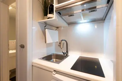 Küche/Küchenzeile in der Unterkunft Ferienanlage Bergstraße 62 Ferienhaus Bergstraße 62 Appartement 8 Meeres Brise