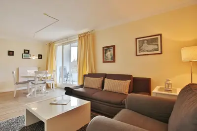 Ein Sitzbereich in der Unterkunft Ferienanlage Bergstraße 62 Ferienhaus Bergstraße 62 Appartement 9