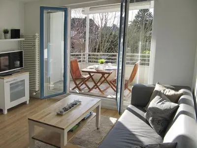 Ein Sitzbereich in der Unterkunft Ferienanlage Bergstraße 62 Appartement Strandzwerg Appartement 10