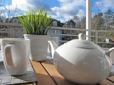 Ein Balkon oder eine Terrasse in der Unterkunft Ferienanlage Bergstraße 62 Appartement Strandzwerg Appartement 10