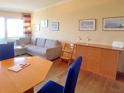Ein Sitzbereich in der Unterkunft Haus an der Strandallee 126 Appartement Seeblick