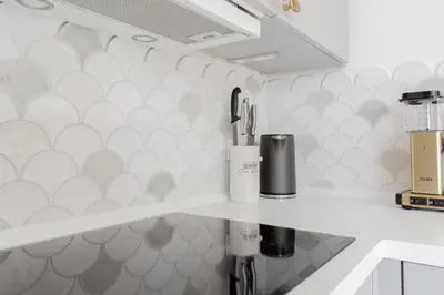 Küche/Küchenzeile in der Unterkunft Ferienwohnung Sommersitz - Scharbeutz