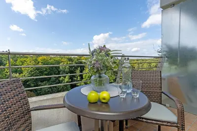 Ein Balkon oder eine Terrasse in der Unterkunft An der Waldkapelle 26 Waldblick