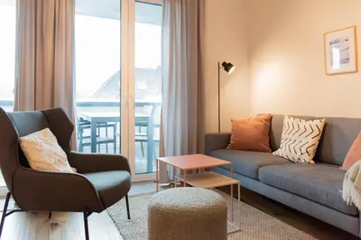 Ein Sitzbereich in der Unterkunft Ferienwohnung Ahoi Scharbeutz