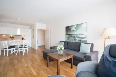 Ein Sitzbereich in der Unterkunft Haus Meeresstrand Buddelschiff