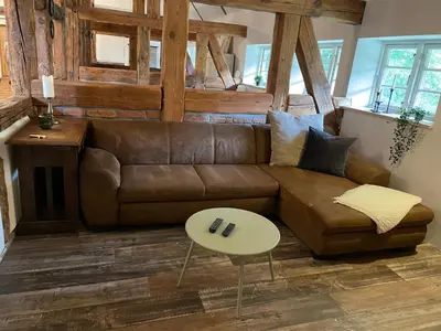 Ein Sitzbereich in der Unterkunft Idyllische Ferienwohnung auf dem Land