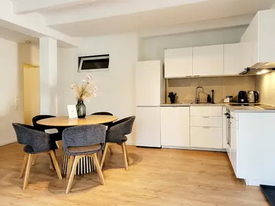 Küche/Küchenzeile in der Unterkunft Charmante Ferienwohnung mit Terrasse - nur 50m zum Strand mit eigenem Parkplatz und Fahrradunterstellmöglichkeit