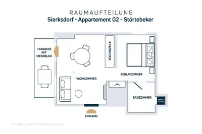 Grundriss der Unterkunft Gemütliche Ferienwohnung mit Meerblick und Terrasse - Nur 50 Meter zum Strand inklusive Parkplatz und Fahrradunterstellplatz