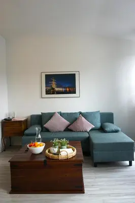 Ein Sitzbereich in der Unterkunft Apartment Miesmuschelparadies