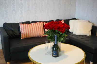Ein Sitzbereich in der Unterkunft Apartment Miesmuschelparadies